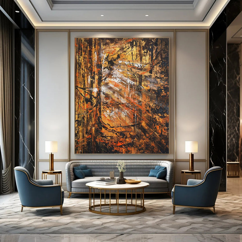 Rustic Orange - Brown Abstract Forest, "Autumn Woods" – Abstract Landscape Painting On Canvas PS0921