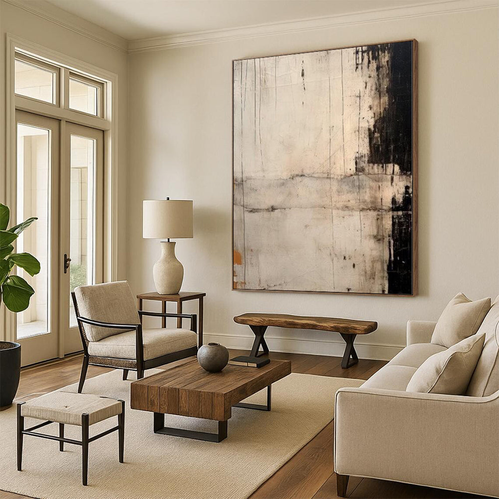 “Monochrome Textured Abstract with Subtle Marks” - Minimalist Abstract Painting On Canvas PS0244