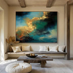 “Blue and Gold Cosmic Swirl” - Abstract Expressionist Painting On Canvas PT072
