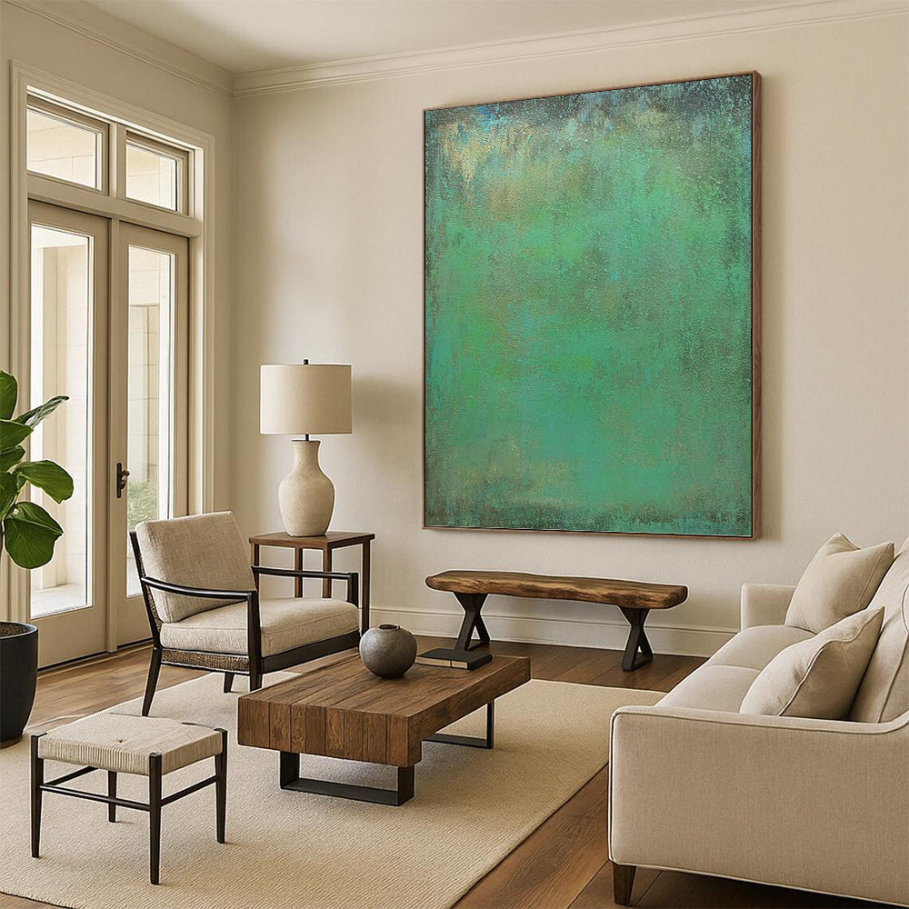 “Teal - Green Textured Abstract” - Textured Abstract Painting On Canvas PT1213