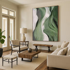 “Green and White Flowing Forms” - Abstract Botanical Painting On Canvas PT1054