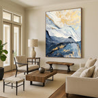 “Golden Accents: Blue and White Abstract Landscape” - Luxurious Abstract Landscape Painting On Canvas PT0930