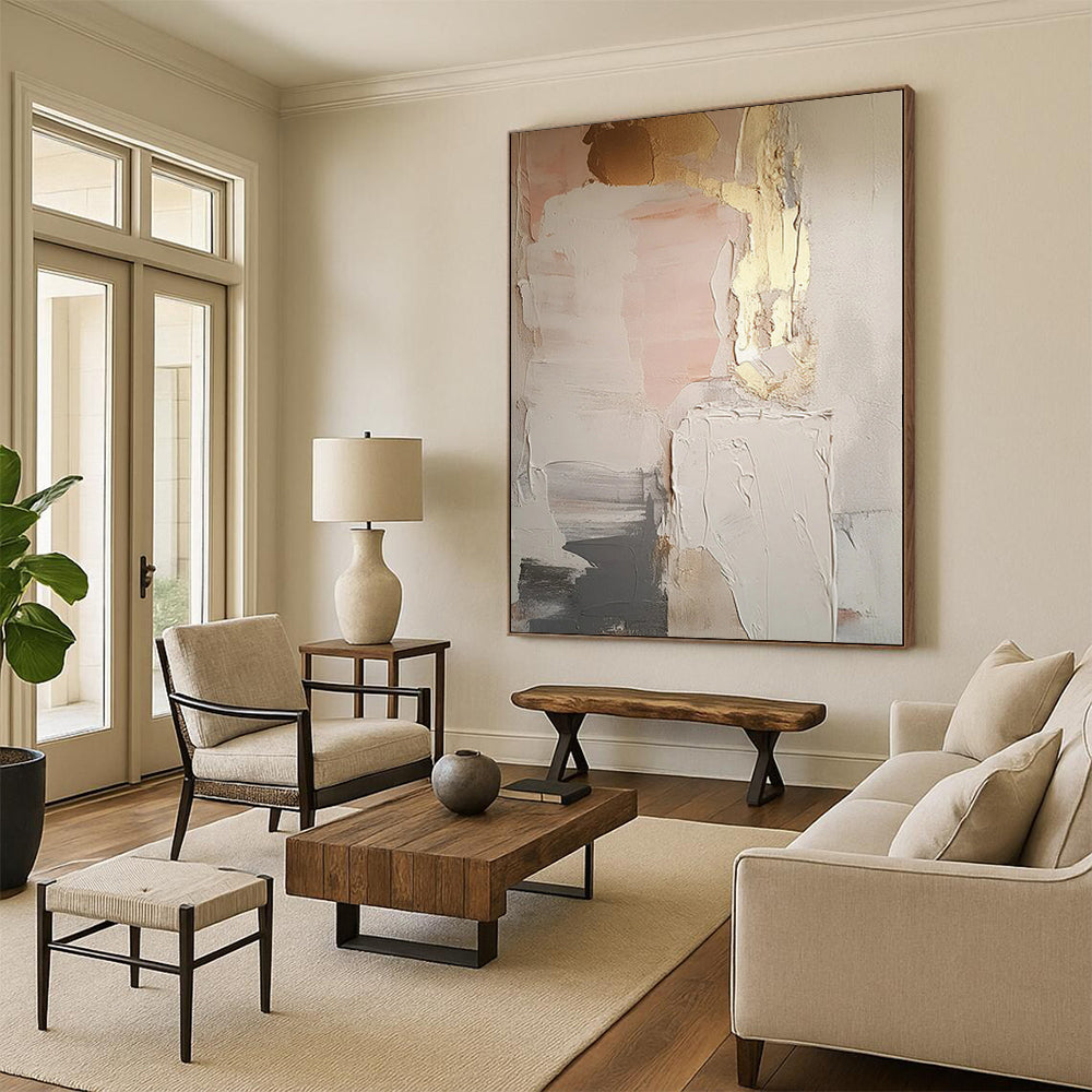 “Pink - Beige - Gold Abstract” - Soft Abstract Painting On Canvas PS0092