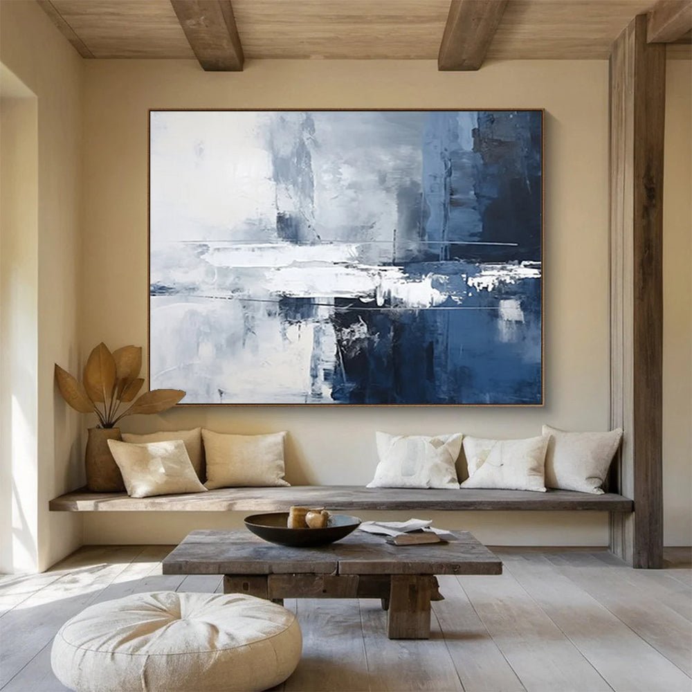 “Blue and Gray Abstract Cityscape” - Urban Abstract Painting On Canvas PT103