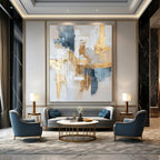 Gray, Gold, Blue with Abstract Layers "Gilded Mornings" Abstract Painting On Canvas PS1269