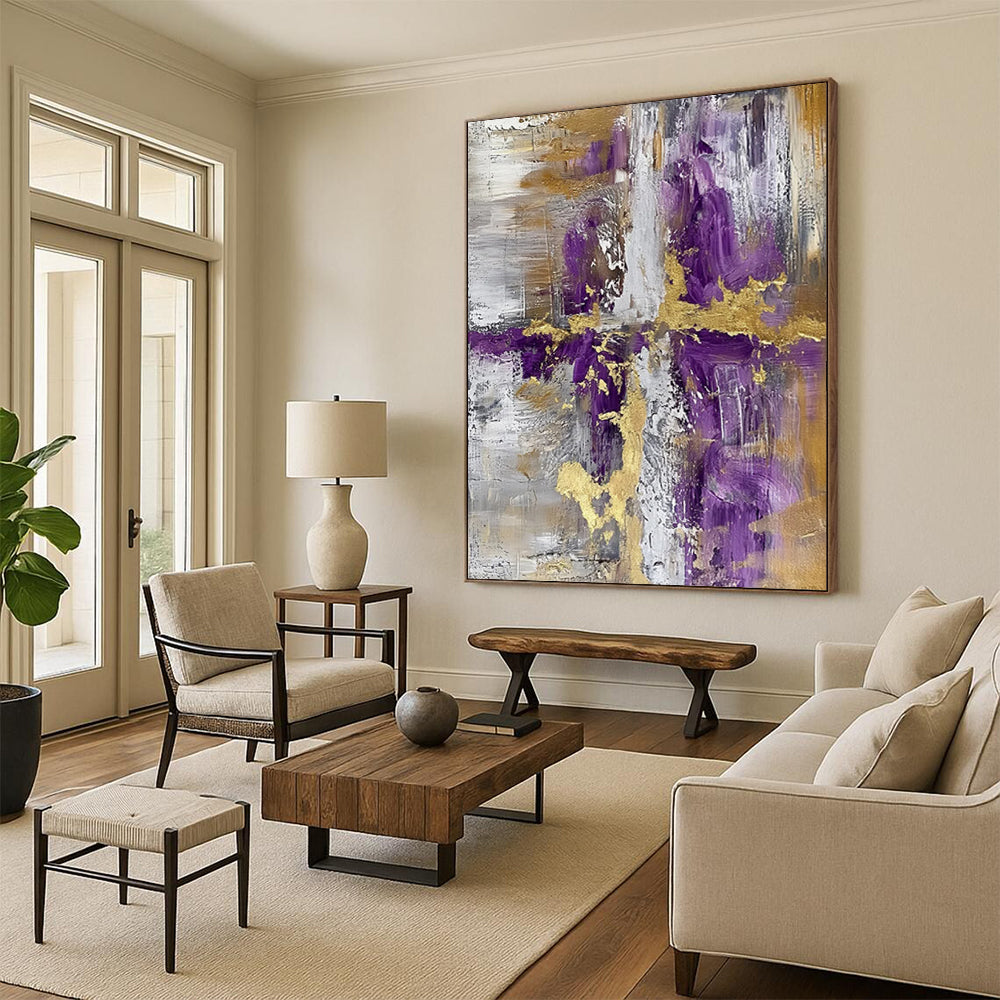 “Purple - Gold Fusion” - Intricate Metallic & Purple Layers Painting On Canvas DS135