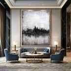 Black, White and Gray with Subtle Landscape Hints "Misty Reflection" Abstract Landscape Painting On Canvas PS1147