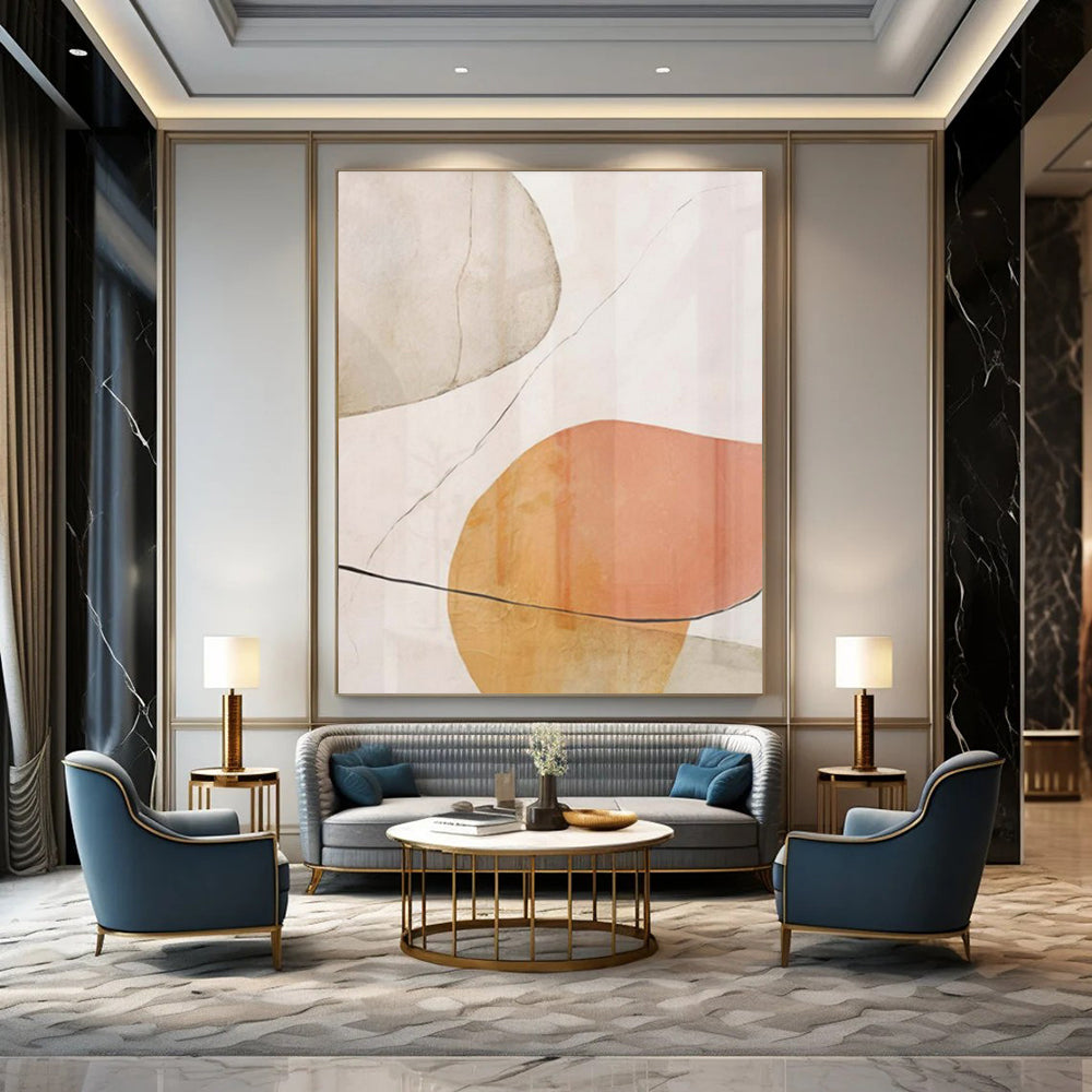 Soft Beiges, Greens, and Whites with Flowing Lines "Nature's Whisper" Abstract Line - Art Painting On Canvas PS1059