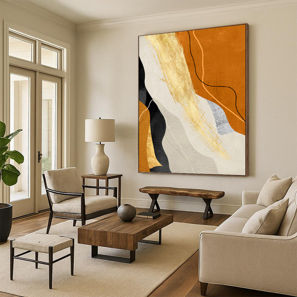“Orange and Gold Abstract Flow” - Abstract, Warm - Colored Painting On Canvas PT1517