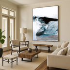 “Dynamic Blue & Black Layers” - Shades of Blue with Bold Black Accents Painting On Canvas DS220