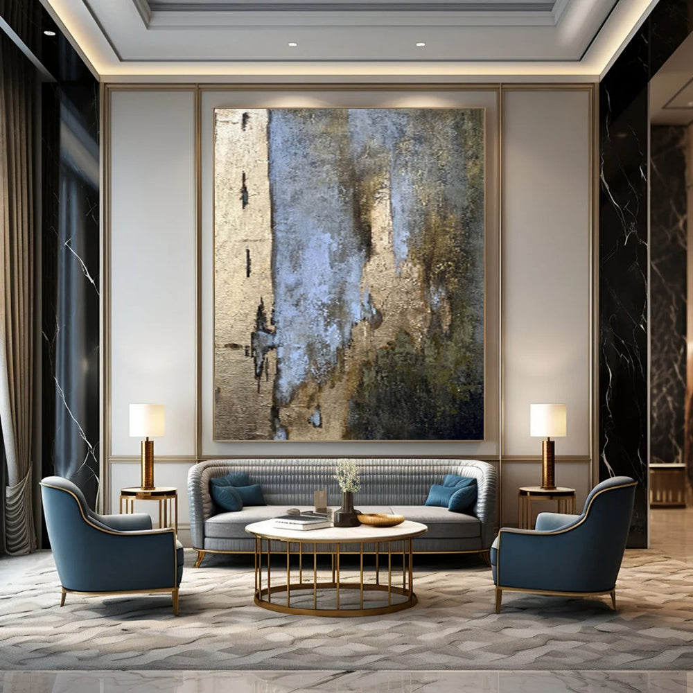 Blue, Gold, and Brown Textured, "Timeless Layers" – Textured Abstract Painting On Canvas PS1001