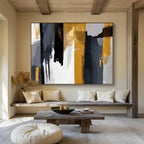 “Black - Gray - Gold Abstract” - Abstract Minimalist - Painting On Canvas PT1719