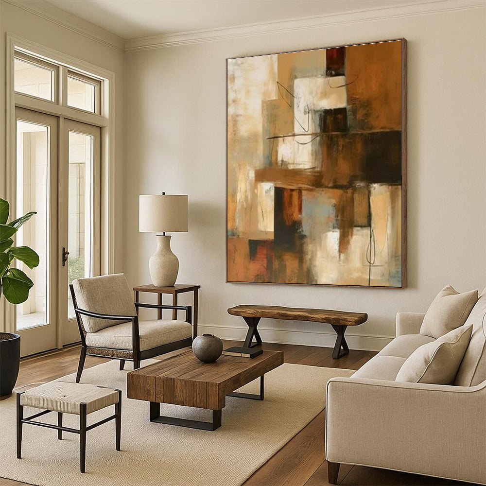 “Layered Abstract Composition” - Brown, Beige, Gray Abstract Layered Painting PS0600