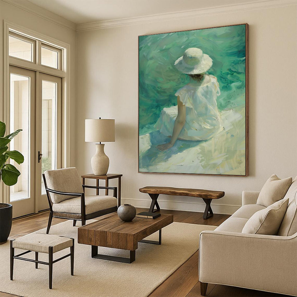 Seaside Lady in White Textured Painting On Canvas DS088