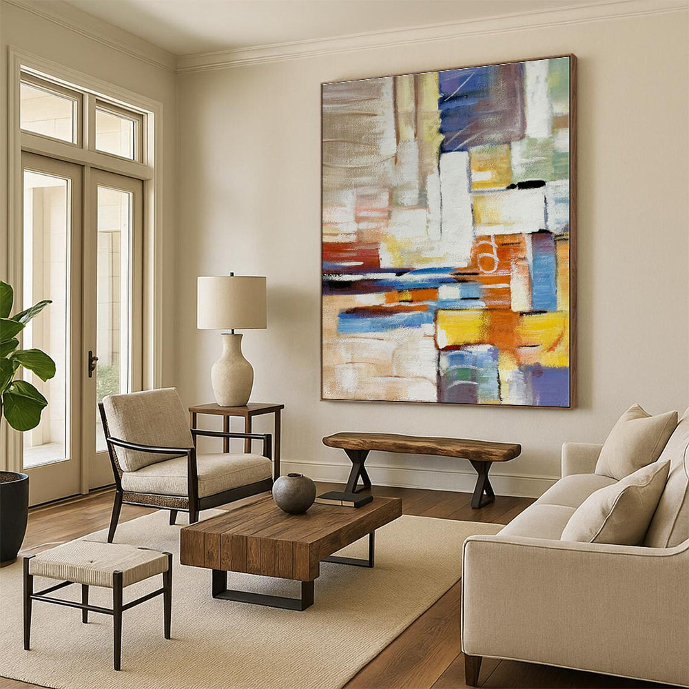 “Colorful Cubist Abstraction” - Multicolor Abstract Painting On Canvas PS0477