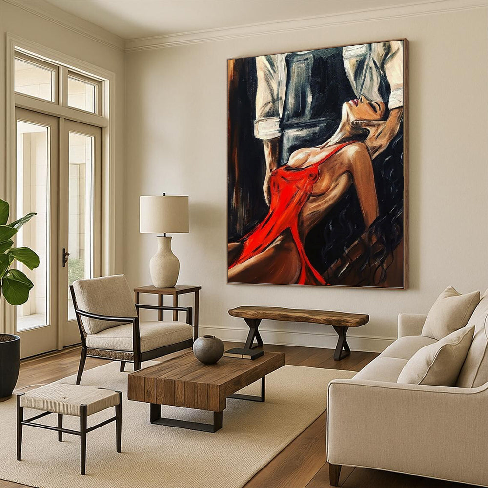 “Red - Clad Woman” - Figurative, Sensual - Styled Painting On Canvas PT1611