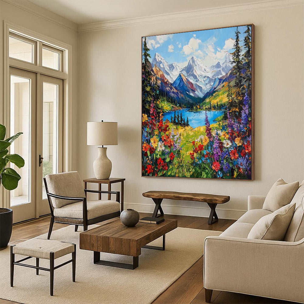 Mountain Paradise Vibrant Impasto Landscape, Painting On Canvas PT2156