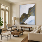 “Blue - Gold Abstract Flowing Waves” - Opulent Abstract Painting On Canvas PS0357