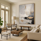 Gray, White & Gold Abstract Drips "City Lights" Painting On Canvas PS0863