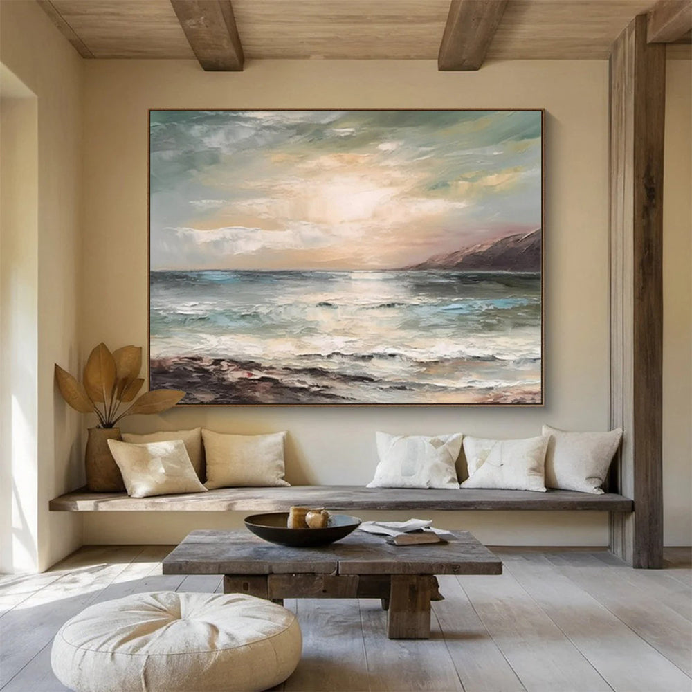 “Muted - Tone Seaside Sunset” - Soft - Hues Painting On Canvas PT1546