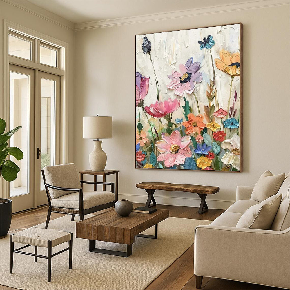 “Textured Colorful Wildflowers” - Impasto Floral Painting On Canvas PT2241