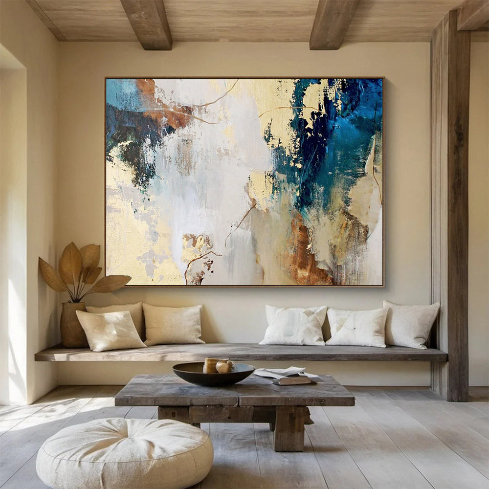 “Blue And Gold Abstract Interplay” - Luxe Abstract Painting On Canvas DKS512