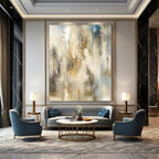 Beige, Blue, and Gold Textured, "Ethereal Haze" – Textured Abstract Painting On Canvas PS1003