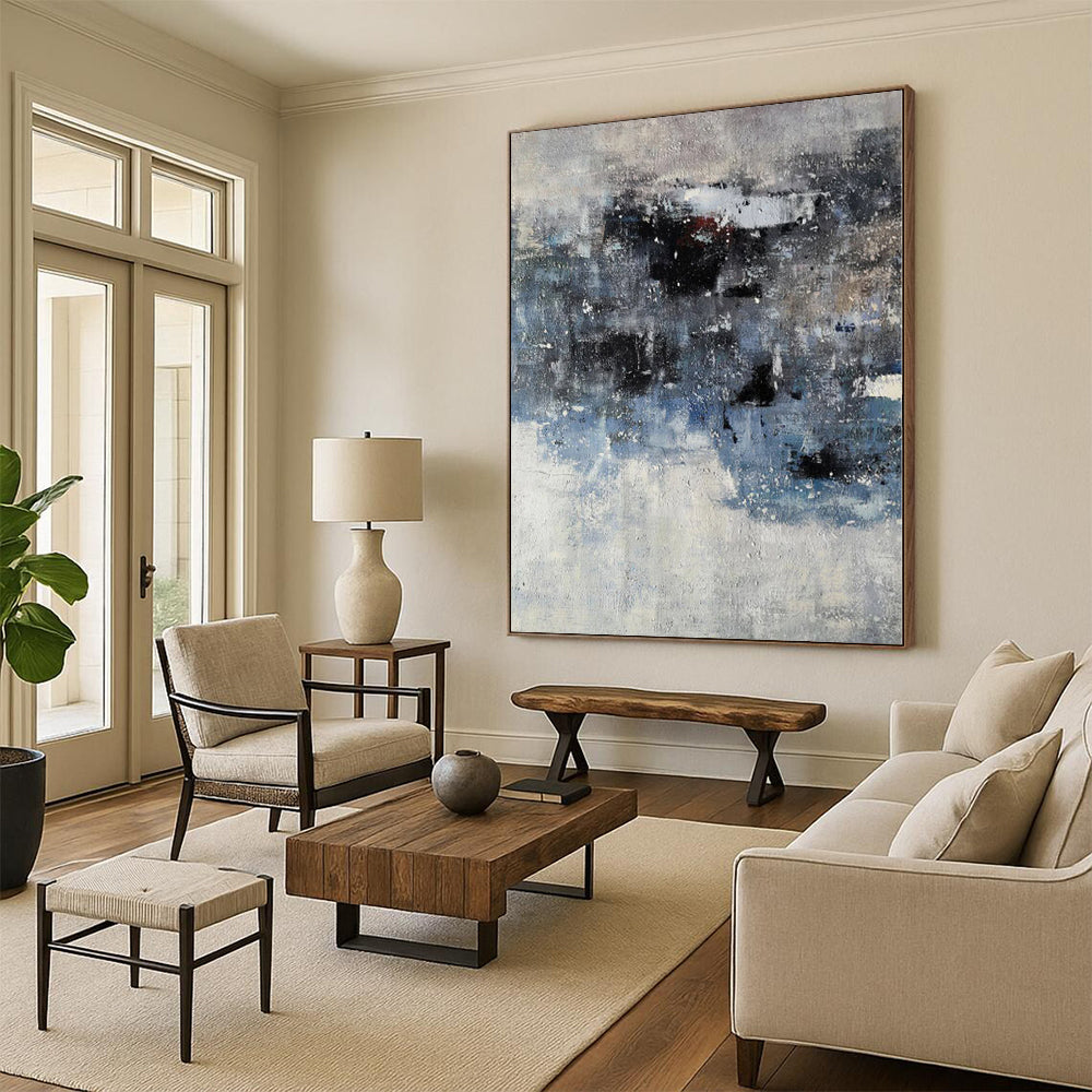 “Blue - Grey Abstract Subtle Shapes” - Quiet Abstract Painting On Canvas PS0359