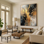 Black, Gray & Gold Dynamic Abstract "Ember Glow" Painting On Canvas PS0861