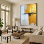 “Gold, White, and Black Abstract Fusion” - Abstract Expressionist Painting On Canvas PT2371