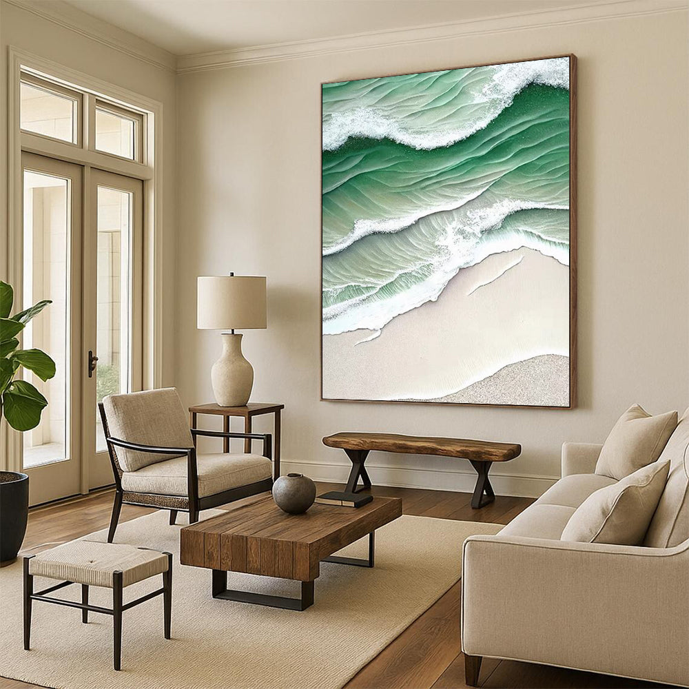 “Green Waves & Sand” - Coastal Abstract Painting On Canvas DS290