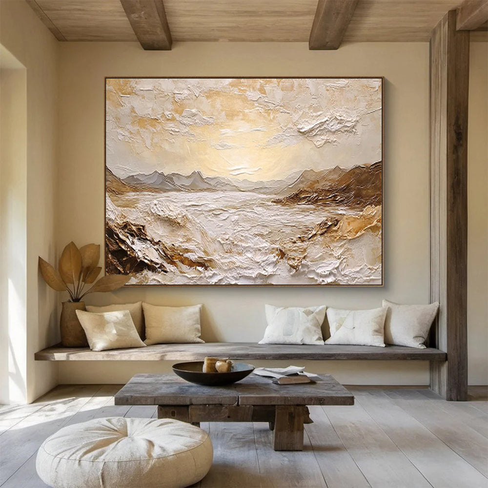 “Textured Golden Horizon” - Impasto Landscape Painting On Canvas DKS458