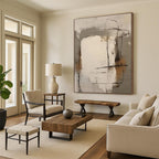“Gray - Beige - Black Textured Abstraction” - Gray, Beige, Black Abstract Painting On Canvas PS0541