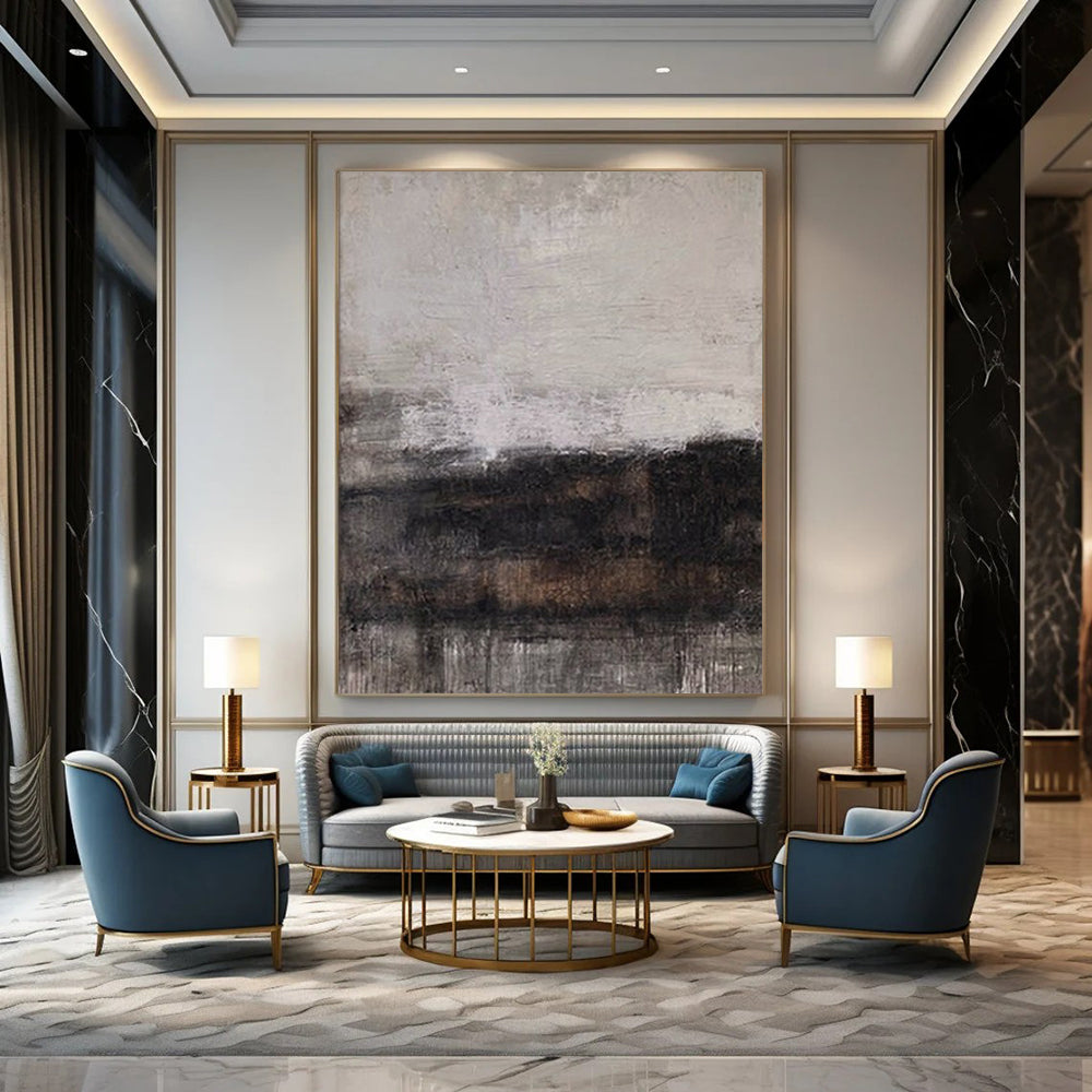 Gray, Black, and Brown Textured, "Earth and Shadow" – Textured Abstract Painting On Canvas PS0983