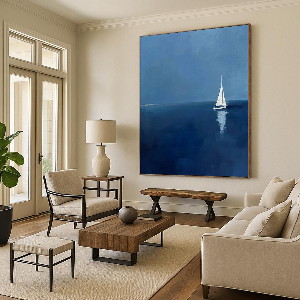 “Serene Sailboat at Sea” - Minimalist Landscape Painting On Canvas PT2230