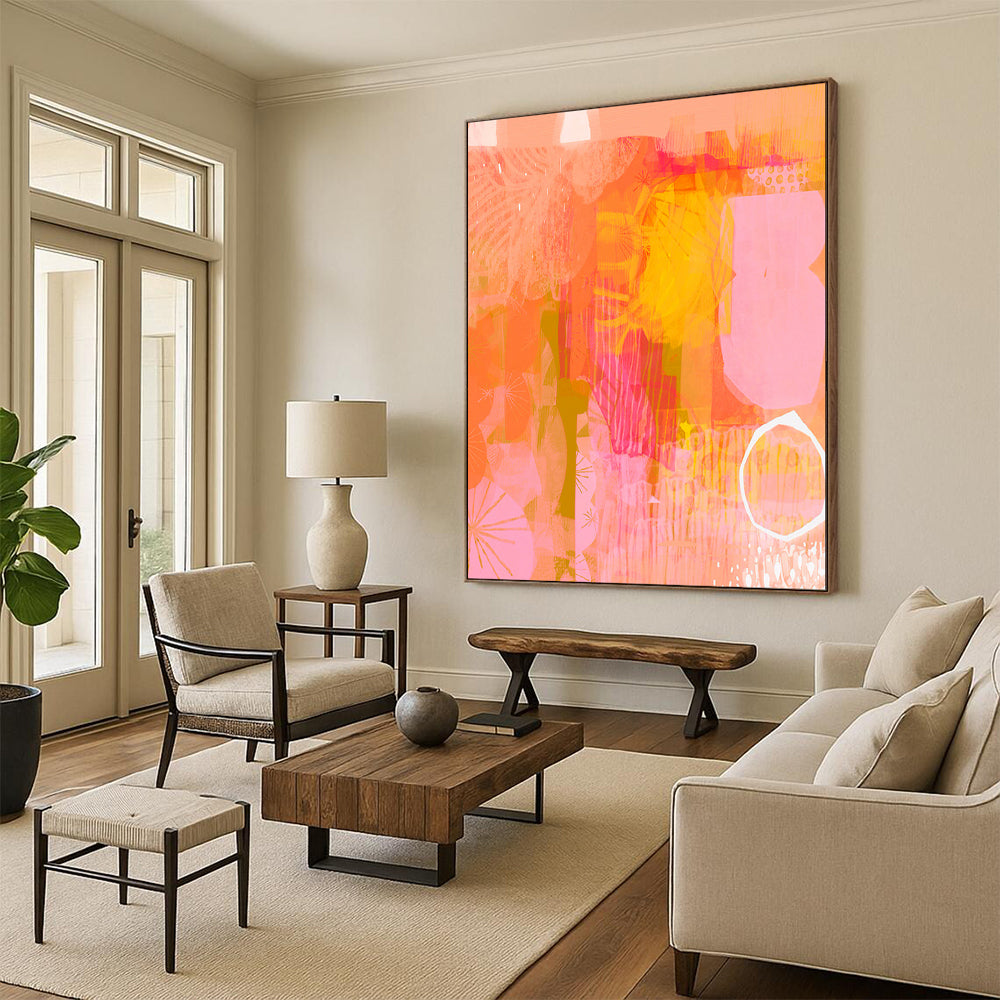“Peach - Orange Abstract Forms” - Abstract Painting On Canvas PT2003