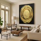 “Gold - Black Circular” - Abstract Minimalist Painting On Canvas PT2330