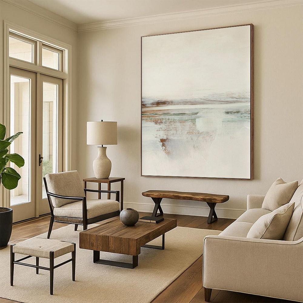 “Soft Tones Abstract Horizon” - Beige, Gray & Subtle Color Hints Painting On Canvas DS225