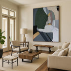 “Green - Grey - White Abstract Geometric Forms” - Subtle Abstract Painting On Canvas PS0350