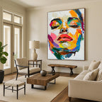 “Colorful Abstract Female Face” - Fauvist Portrait Painting On Canvas PT2244