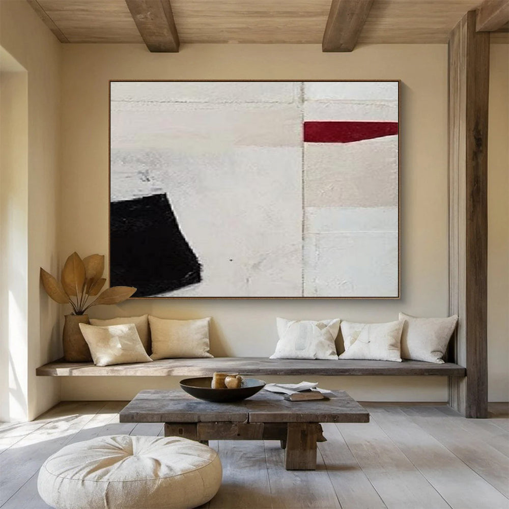 “Black, White, and Red Minimalist Abstract” - Geometric Abstract Painting On Canvas PT110