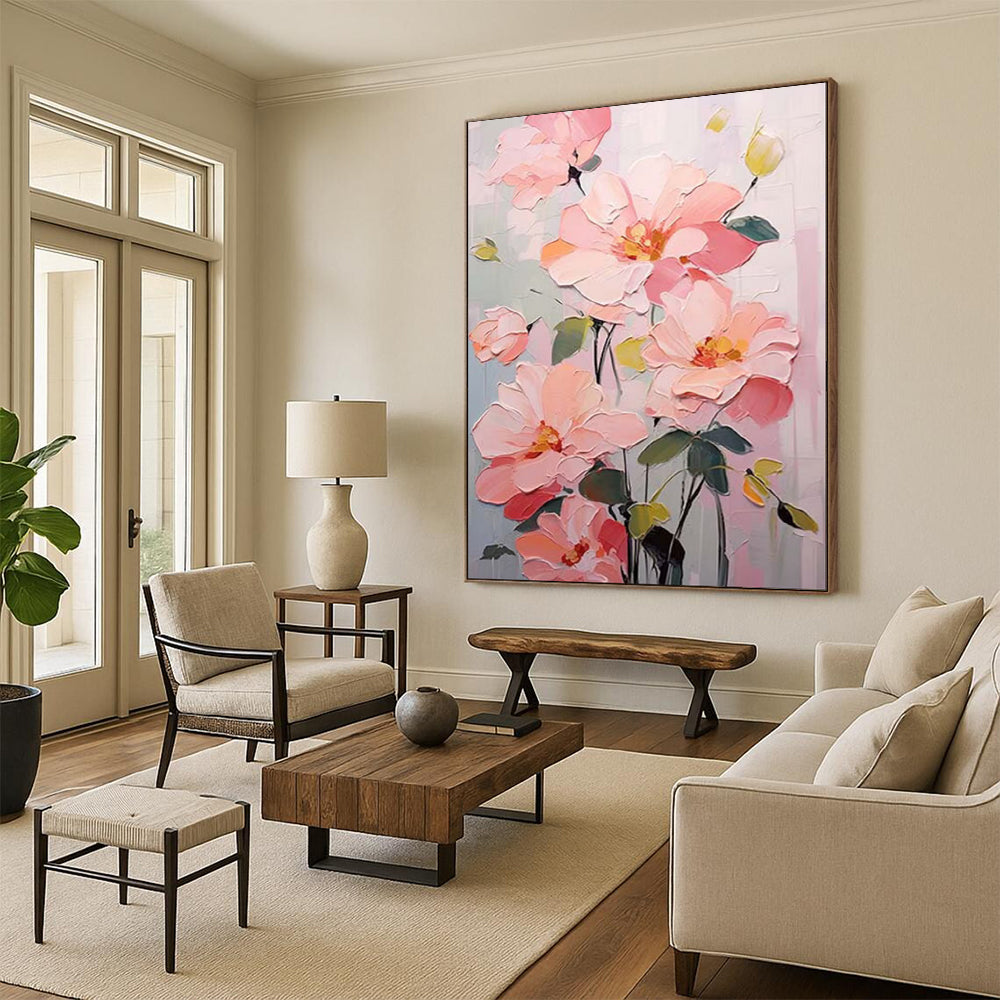 “Textured Pink Flower Bouquet” - Impasto Floral Painting On Canvas PT1905