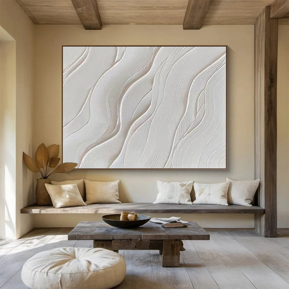 “White Wavy Textures” - Abstract Minimalist - Painting On Canvas PT1733