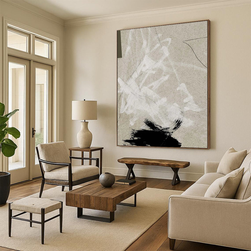 “Beige - Toned Textured Abstract” - Subtle Marks on a Neutral Base Painting On Canvas DS237