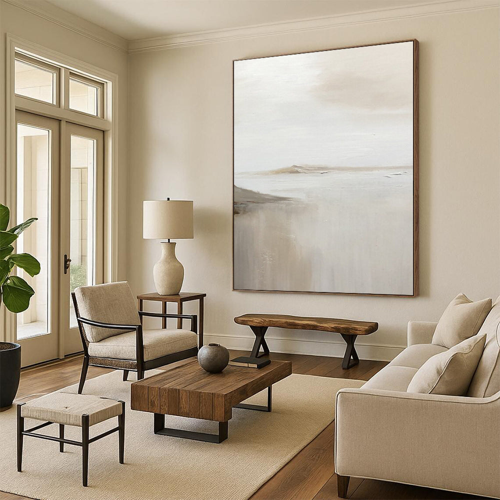 “Soft Neutral Abstract Horizon” - Minimalist Landscape Painting On Canvas DS359