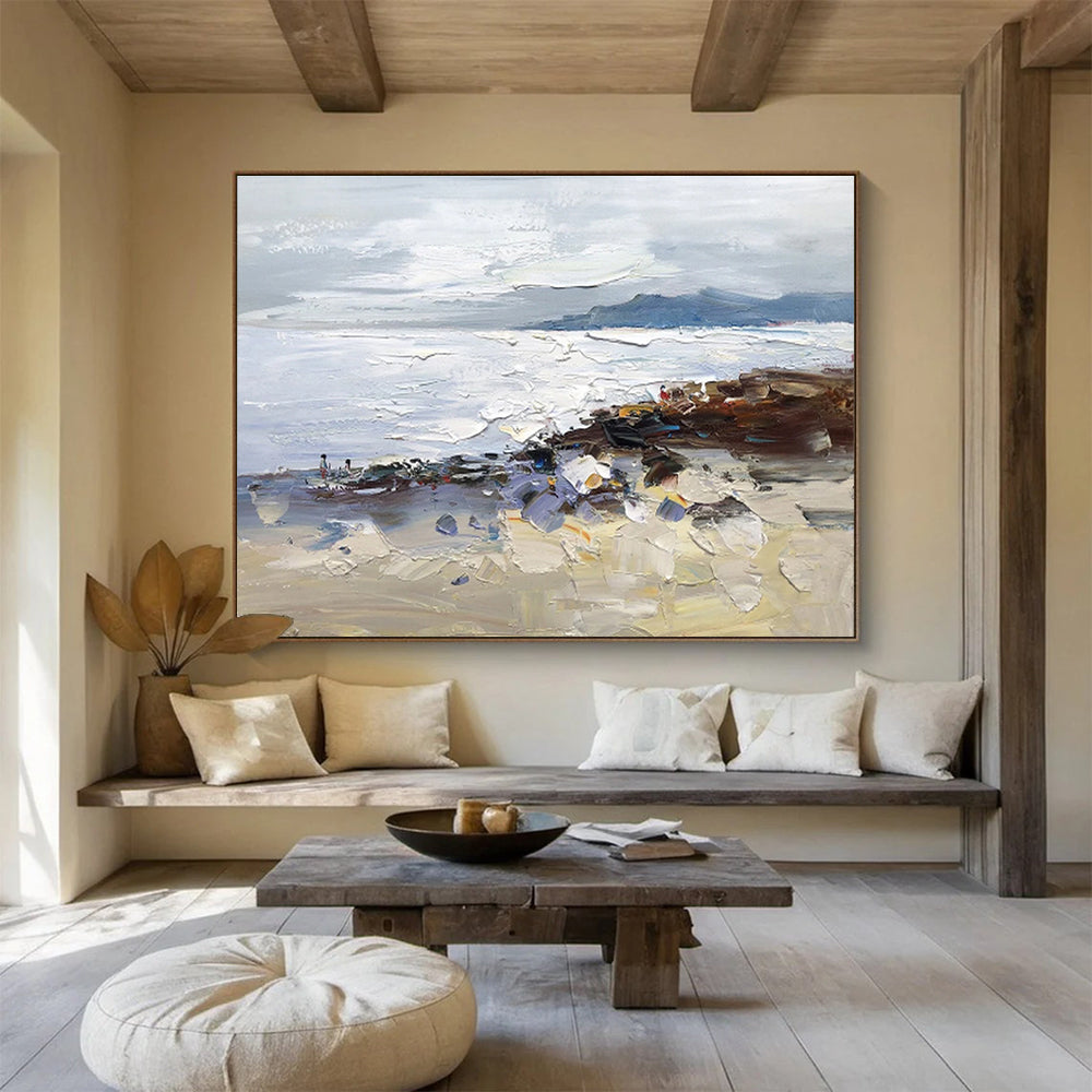 “Textured Coastal Scene” - Textured Landscape Painting, Fits Beach House & Art - Loving Café DKS634