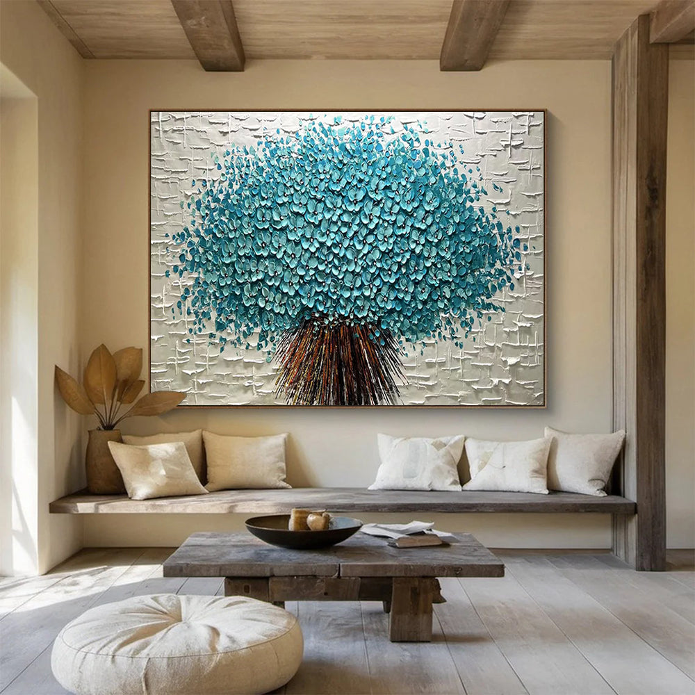 “3D Blue Blossom Tree” - Sculptural Floral Painting On Canvas PT213