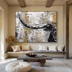 Textured Bull Head in Gold and Gray - Expressive Animal Painting On Canvas DKS336