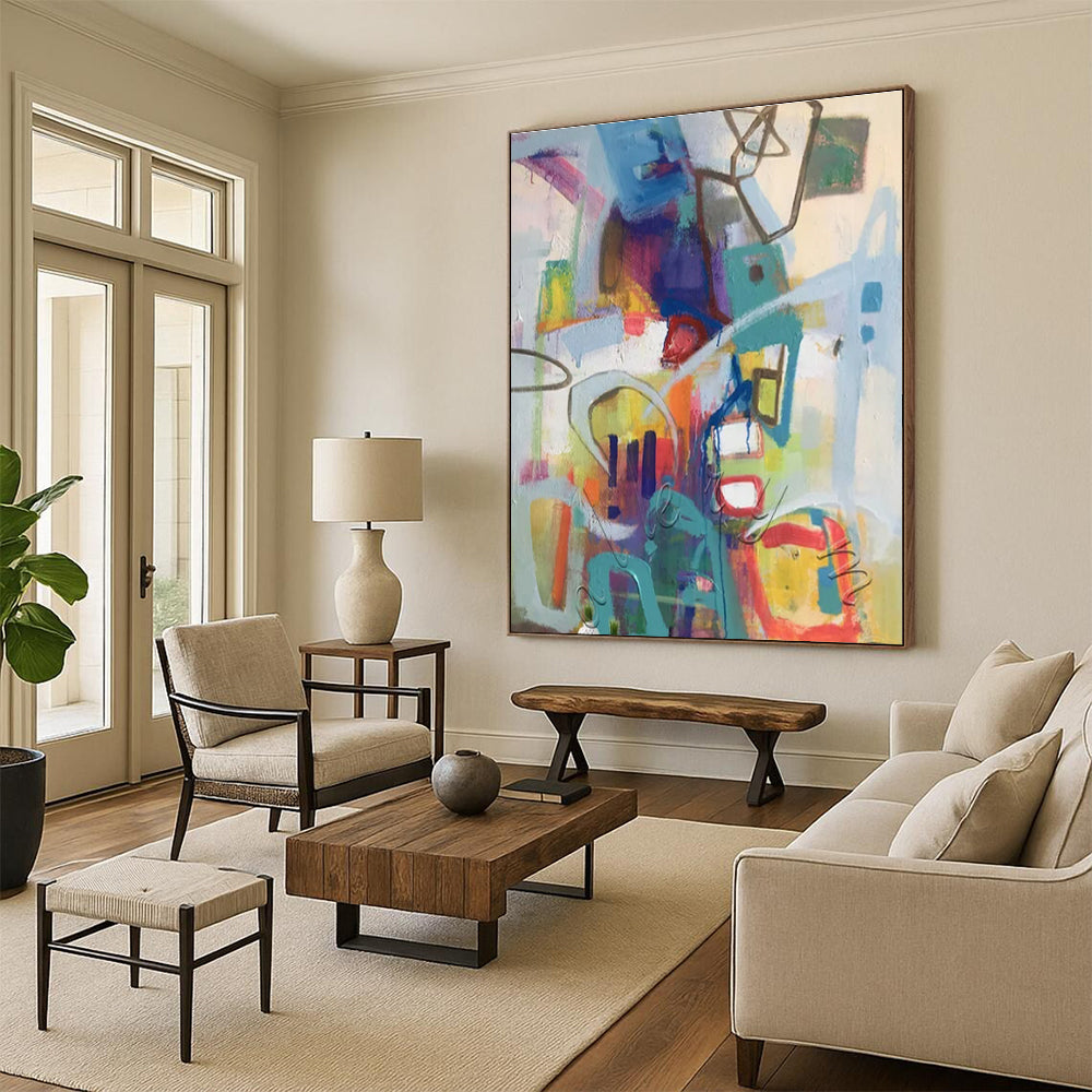 Colorful Abstract Shapes, "Urban Melody" – Contemporary Abstract Painting On Canvas PS0887
