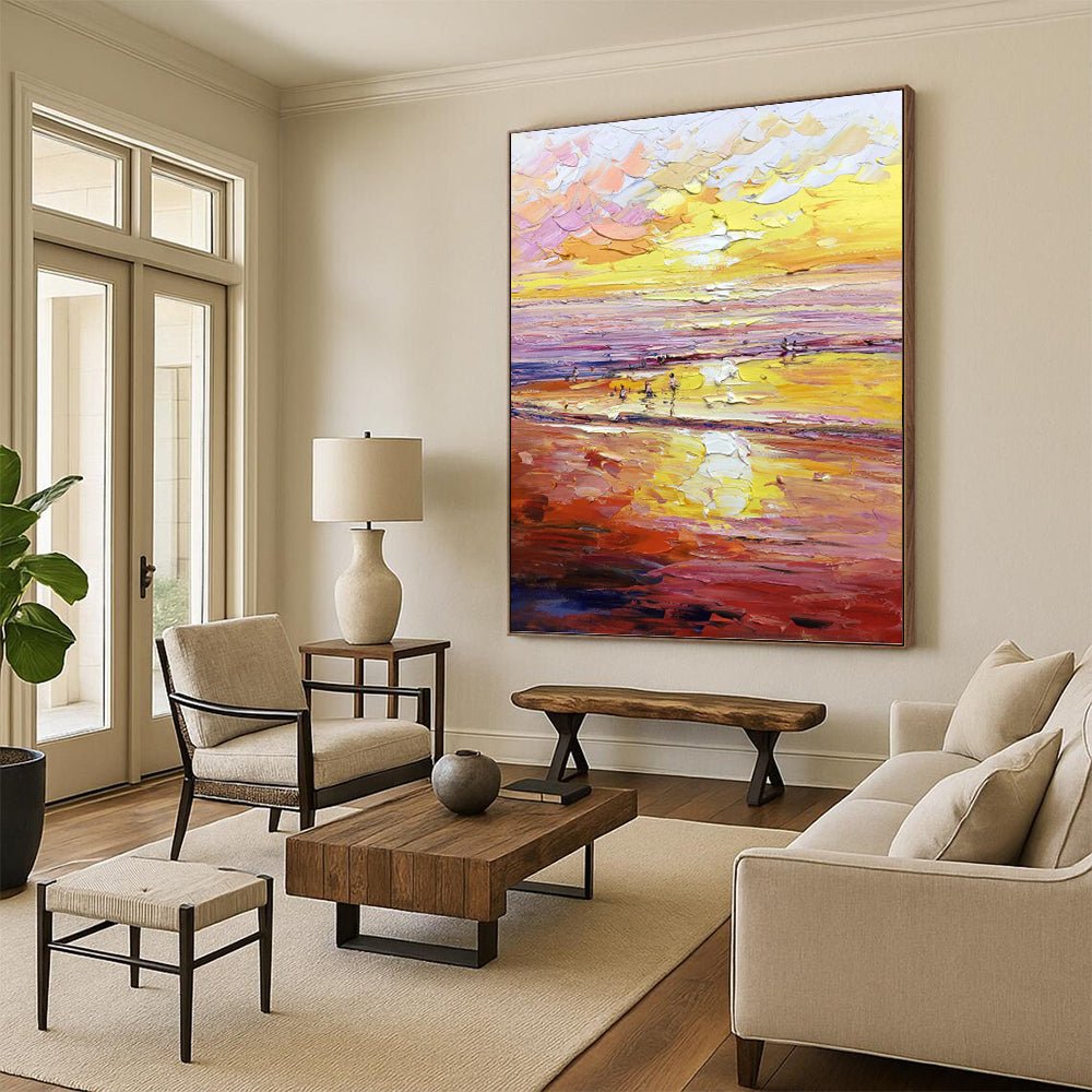 “Colorful Sunset Beach” - Impressionist Seascape Painting On Canvas PT1306